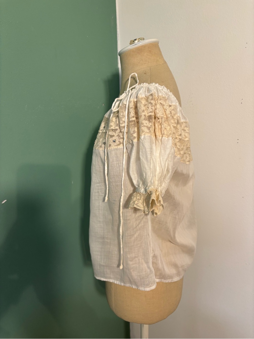 Vintage Antique Sheer Cotton and Lace Peasant Blouse - Picture 3 of 5